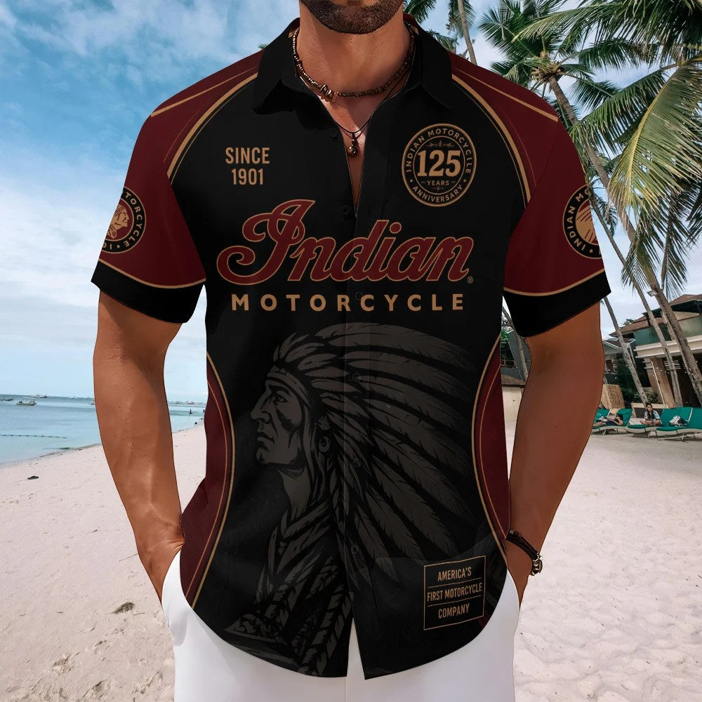 Indian Motorcycle 125th Anniversary Short Sleeve Button-Down Shirt – TMTHU8829