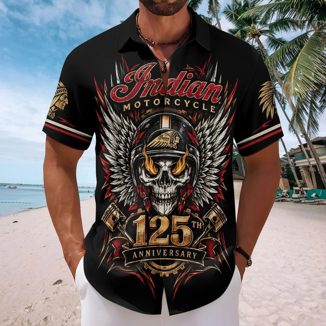 Indian Motorcycle 125th Anniversary Short Sleeve Button-Down Shirt – TMTHU9823
