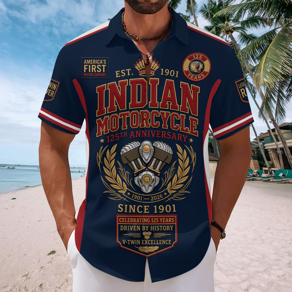 Indian Motorcycle 125th Anniversary Short Sleeve Button-Down Shirt – TMTHU8516