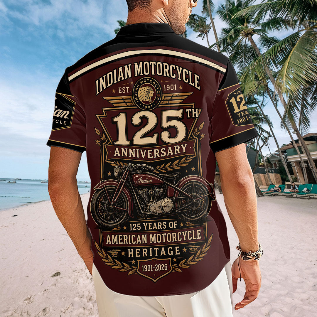 Indian Motorcycle 125th Anniversary Short Sleeve Button-Down Shirt – TMTHU8556