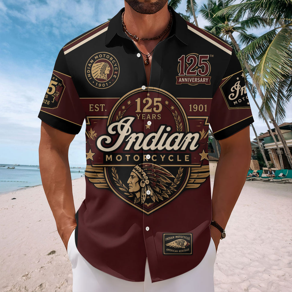 Indian Motorcycle 125th Anniversary Short Sleeve Button-Down Shirt – TMTHU8556