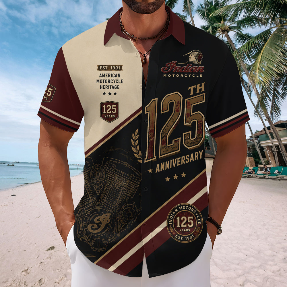 Indian Motorcycle 125th Anniversary Short Sleeve Button-Down Shirt – TMTHU8557