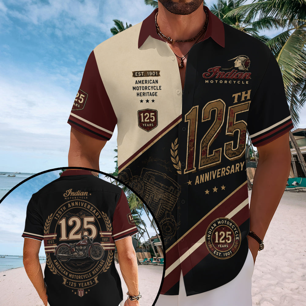 Indian Motorcycle 125th Anniversary Short Sleeve Button-Down Shirt – TMTHU8557