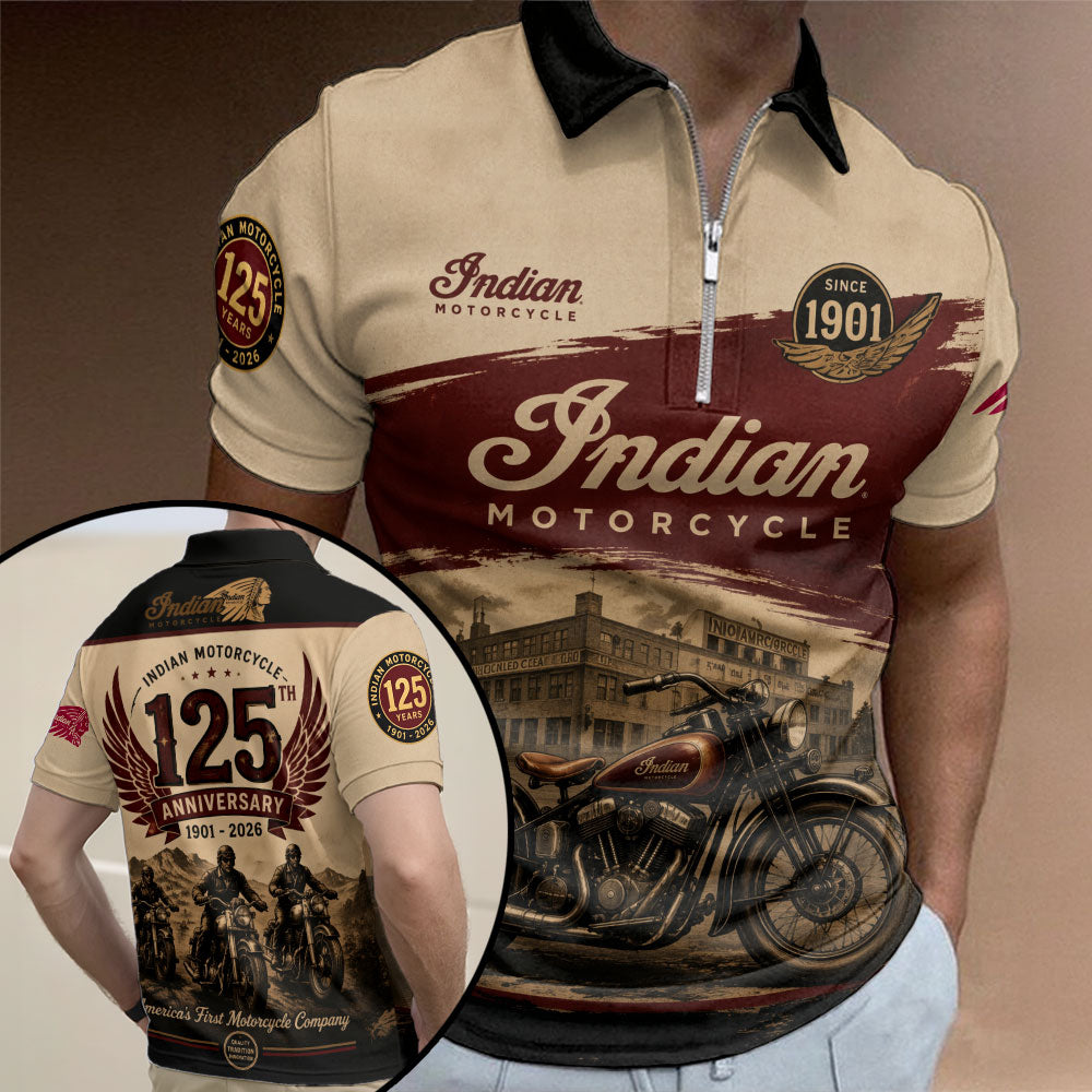 Indian Motorcycle 125th Anniversary Zip Polo Shirt – TMTHU8527
