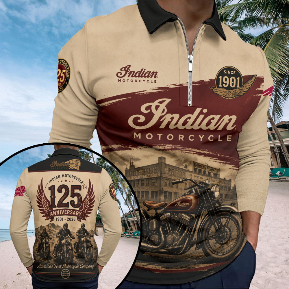 Indian Motorcycle 125th Anniversary Zip Polo Shirt – TMTHU8527