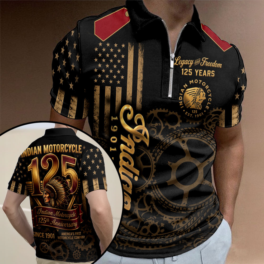 Indian Motorcycle 125th Anniversary Zip Polo Shirt – TMTHU8576