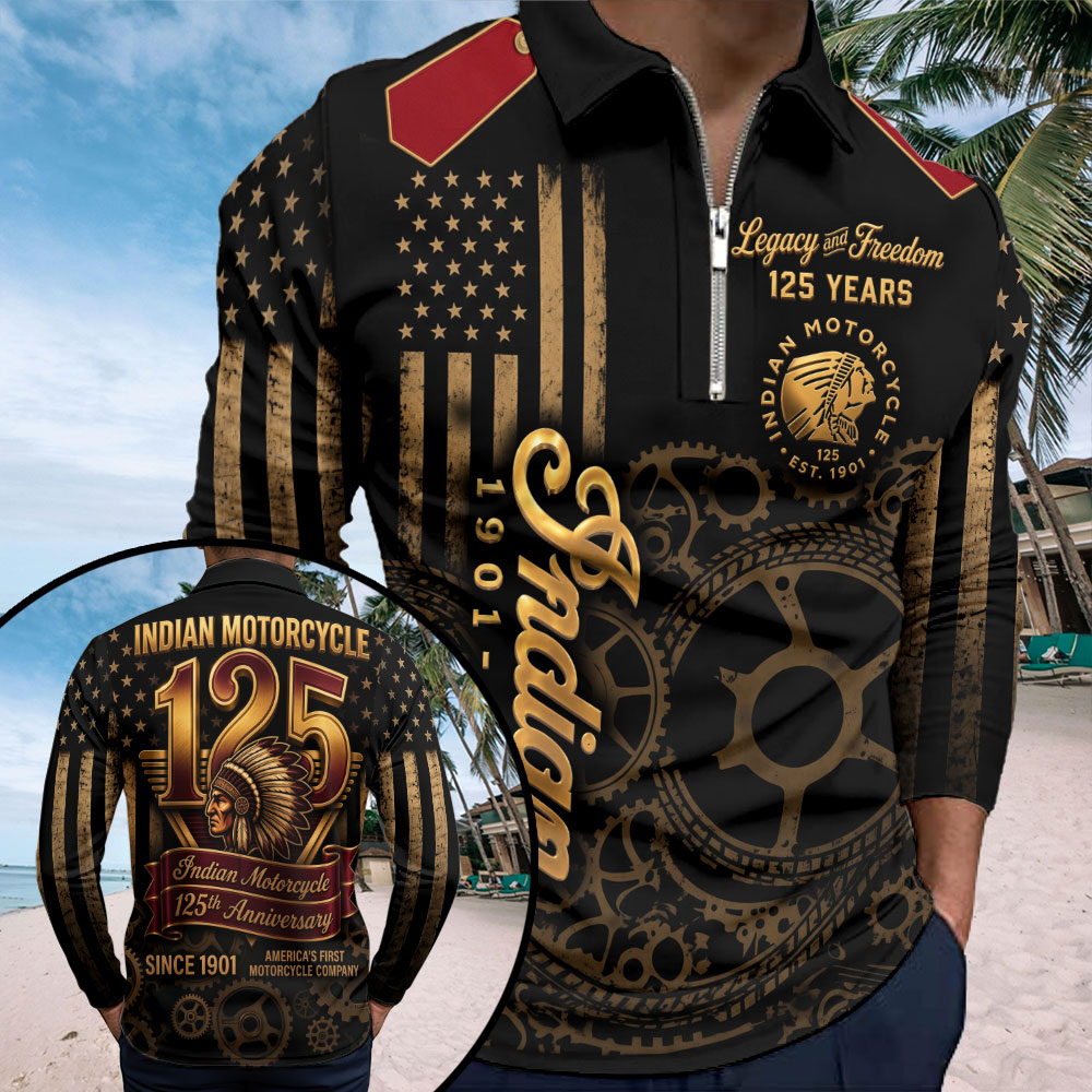 Indian Motorcycle 125th Anniversary Zip Polo Shirt – TMTHU8576