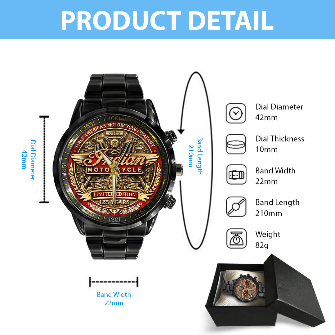 Indian Motorcycle 125th Anniversary Black Stainless Steel Watch – TANTN21657