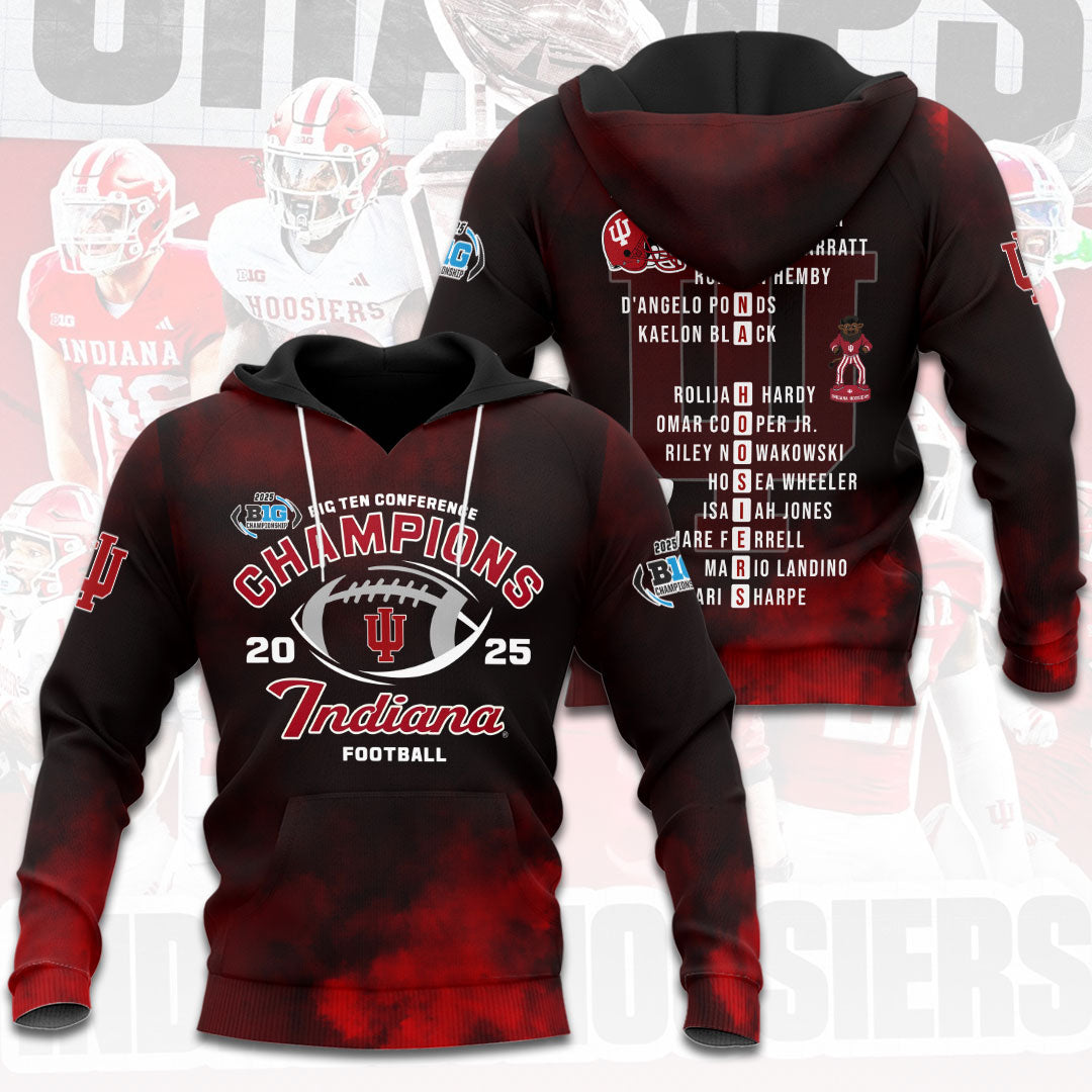 Indiana Hoosiers Football 2025 Big Ten Champions 3D Apparel – HOATT15145