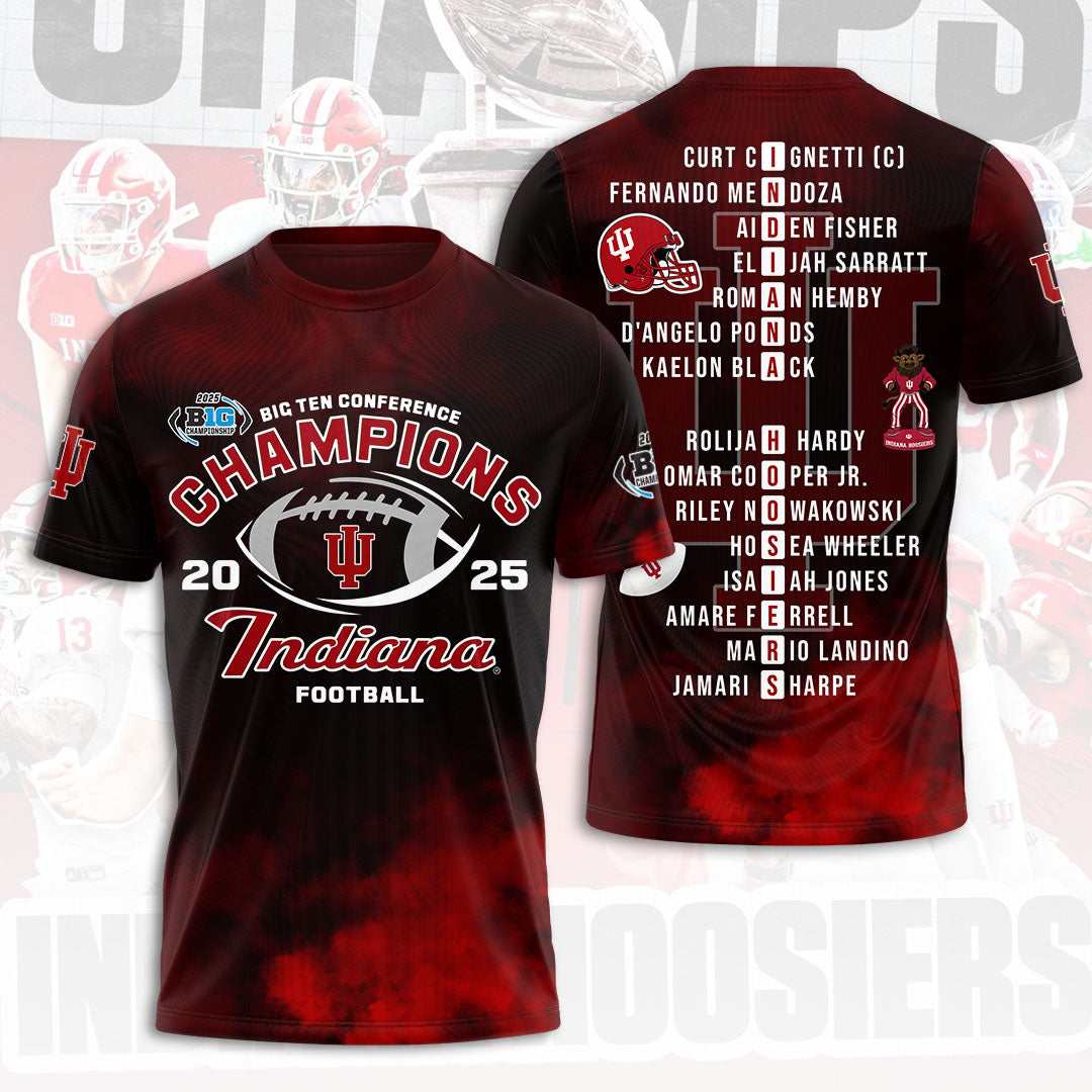 Indiana Hoosiers Football 2025 Big Ten Champions 3D Apparel – HOATT15145