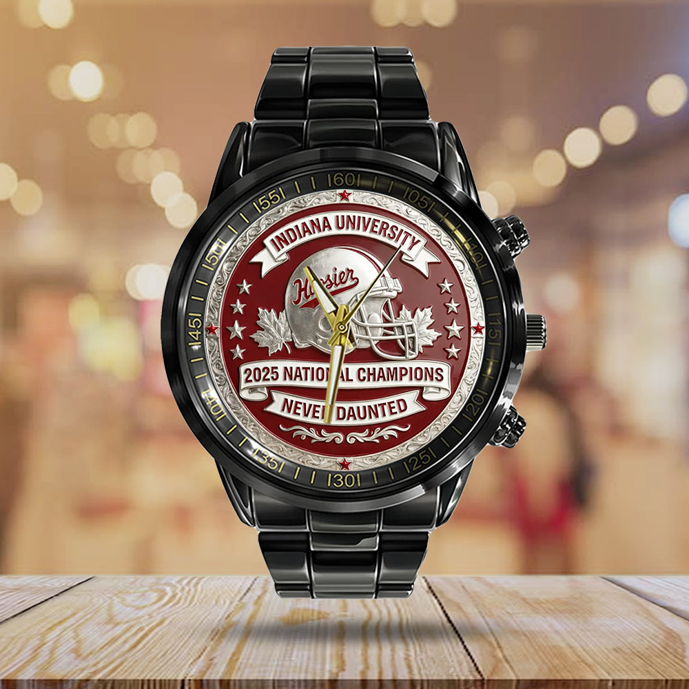 Indiana Hoosiers Football 2025 National Champions Black Stainless Steel Watch – MAITM14545