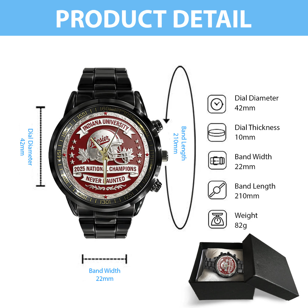 Indiana Hoosiers Football 2025 National Champions Black Stainless Steel Watch – MAITM14545