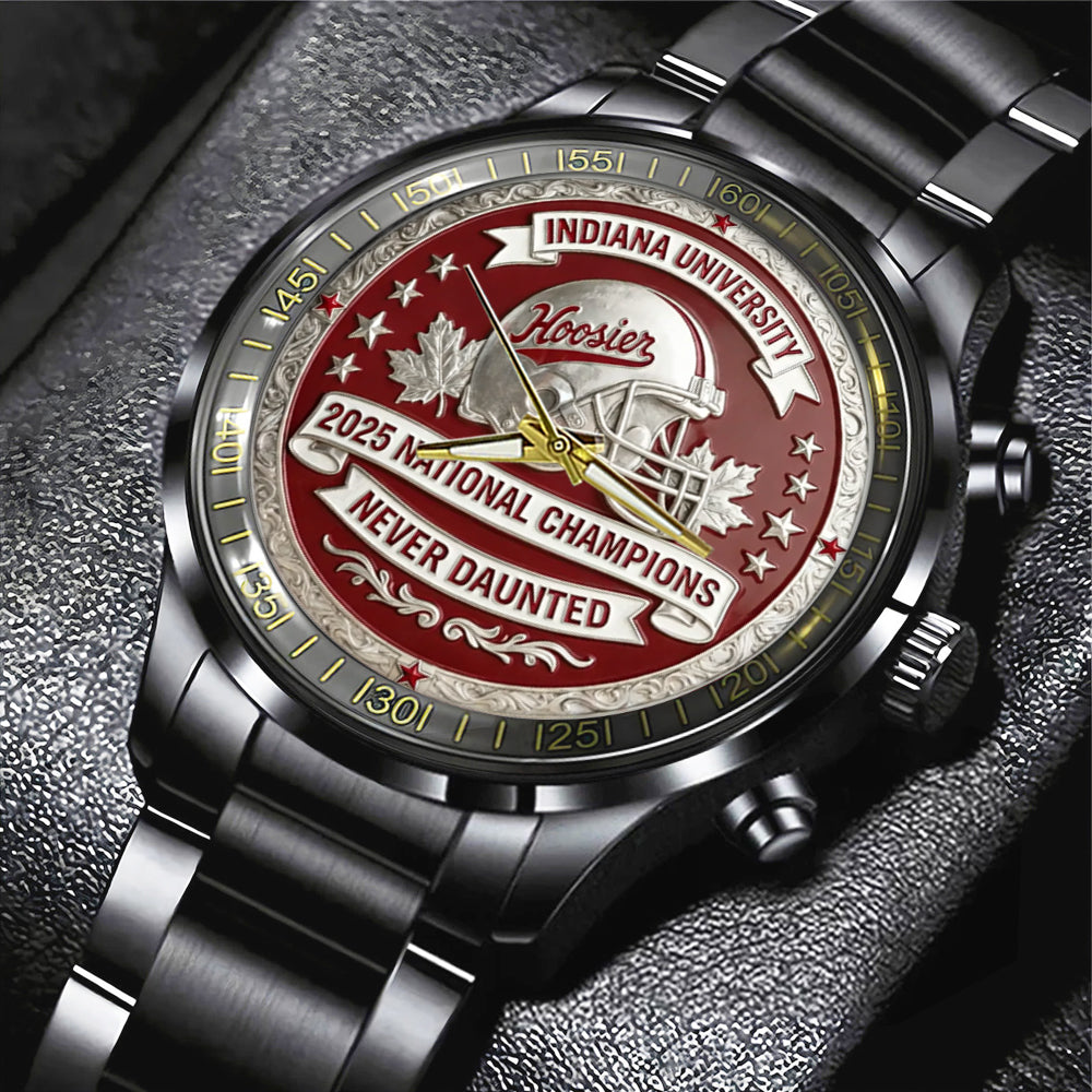 Indiana Hoosiers Football 2025 National Champions Black Stainless Steel Watch – MAITM14545