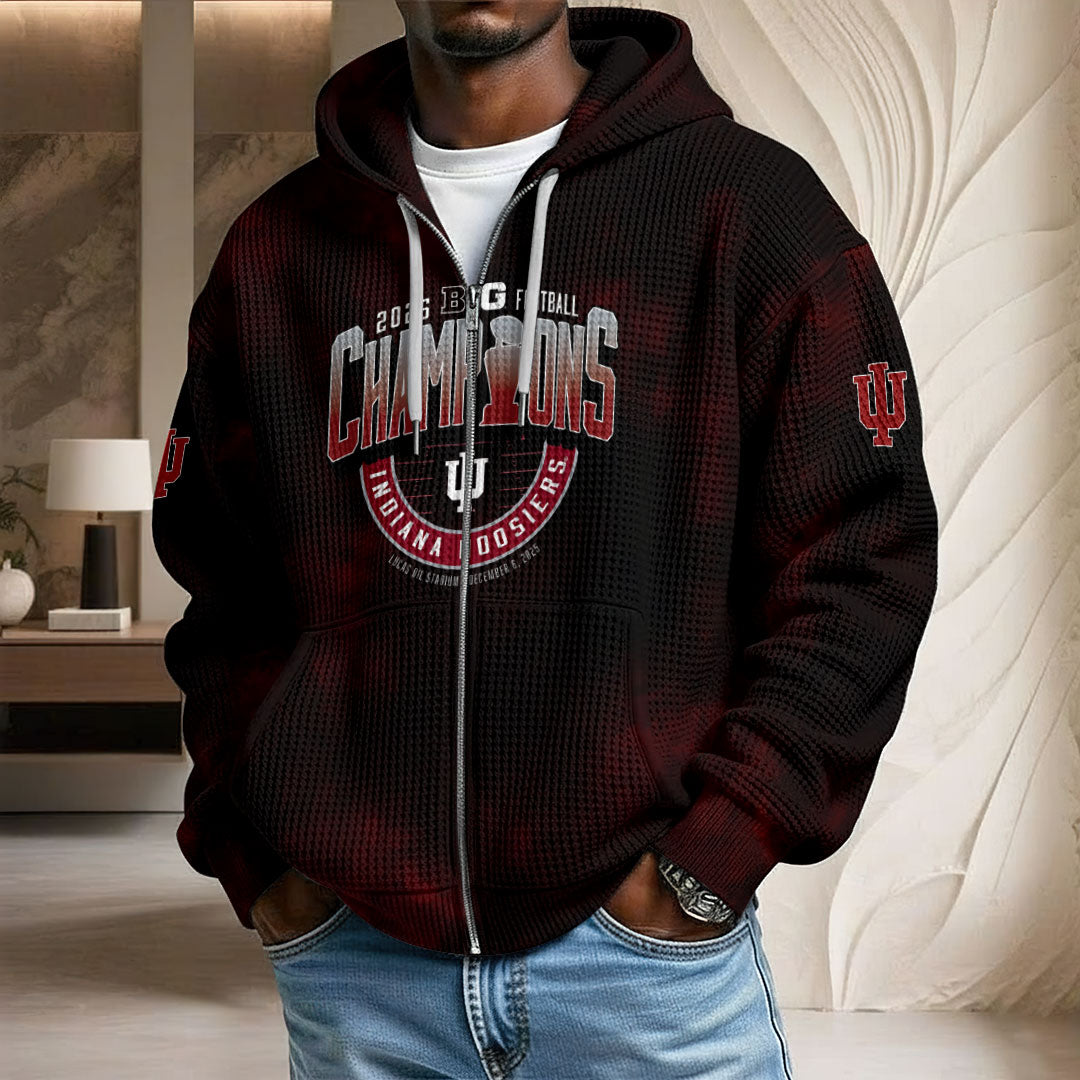 Indiana Hoosiers Football 2025 Big Ten Champions 3D Unisex Waffle Hoodie – TMTHU2635