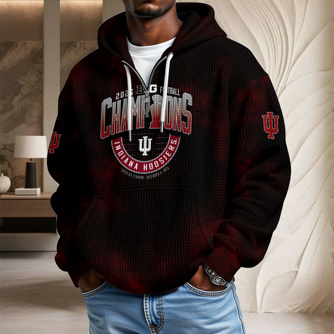 Indiana Hoosiers Football 2025 Big Ten Champions 3D Unisex Waffle Hoodie – TMTHU2635
