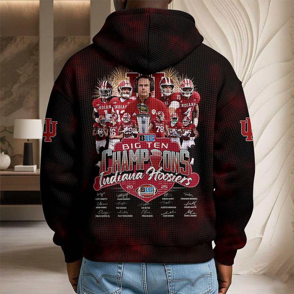 Indiana Hoosiers Football 2025 Big Ten Champions 3D Unisex Waffle Hoodie – TMTHU2635