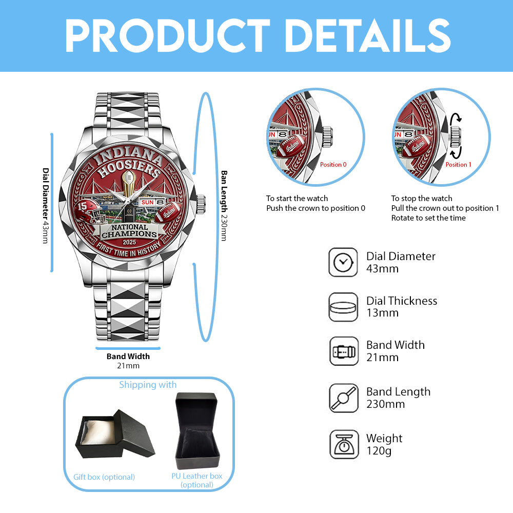Indiana Hoosiers Football 2025 National Champions Alloy Luxury Quartz Watch – TANTN20532
