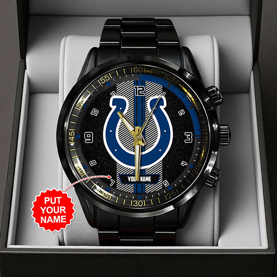 Personalized Indianapolis Colts Black Stainless Steel Watch – TANTN16016