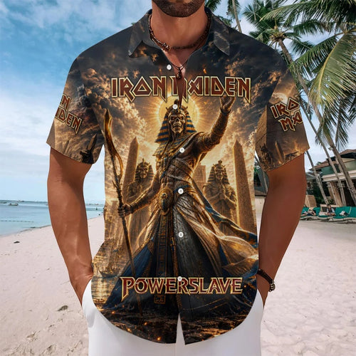 Iron Maiden Powerslave Short Sleeve Button-Down Shirt – HOATT26902