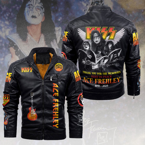KISS x Ace Frehley 2D Leather Yellow Fleece Jacket – HOATT14030