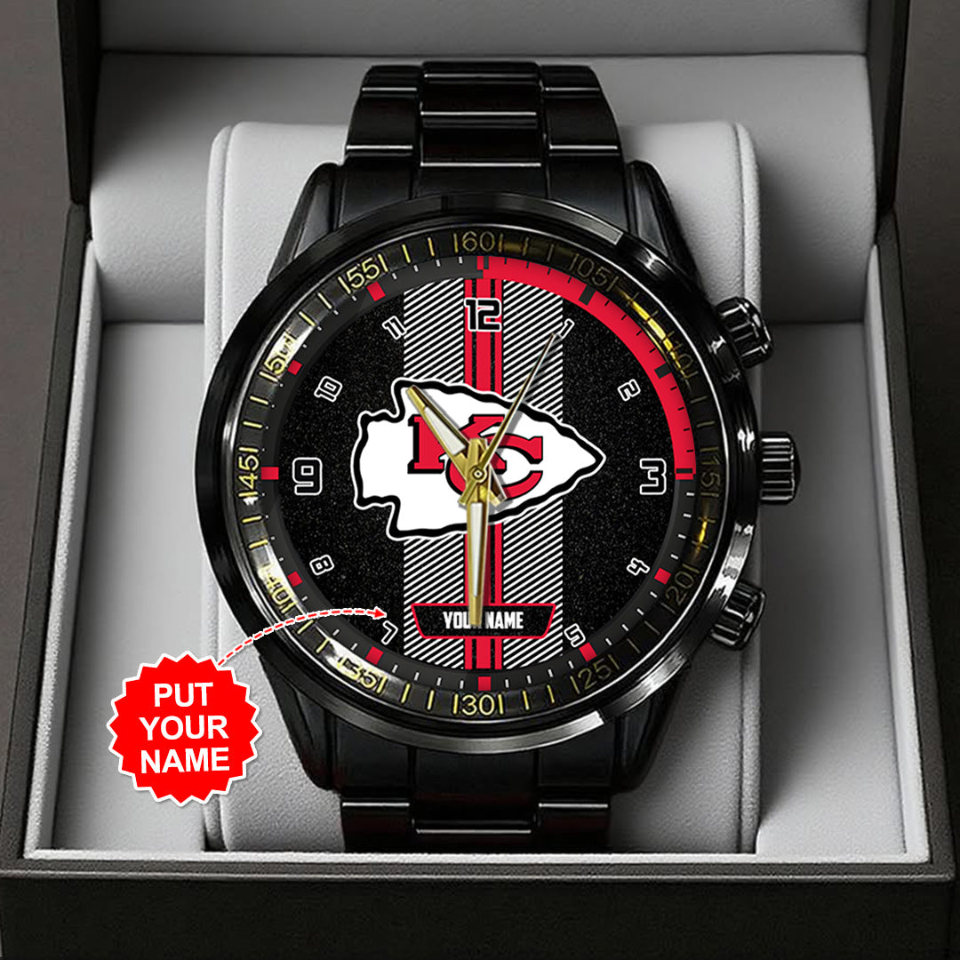 Personalized Kansas City Chiefs Black Stainless Steel Watch – TANTN16020