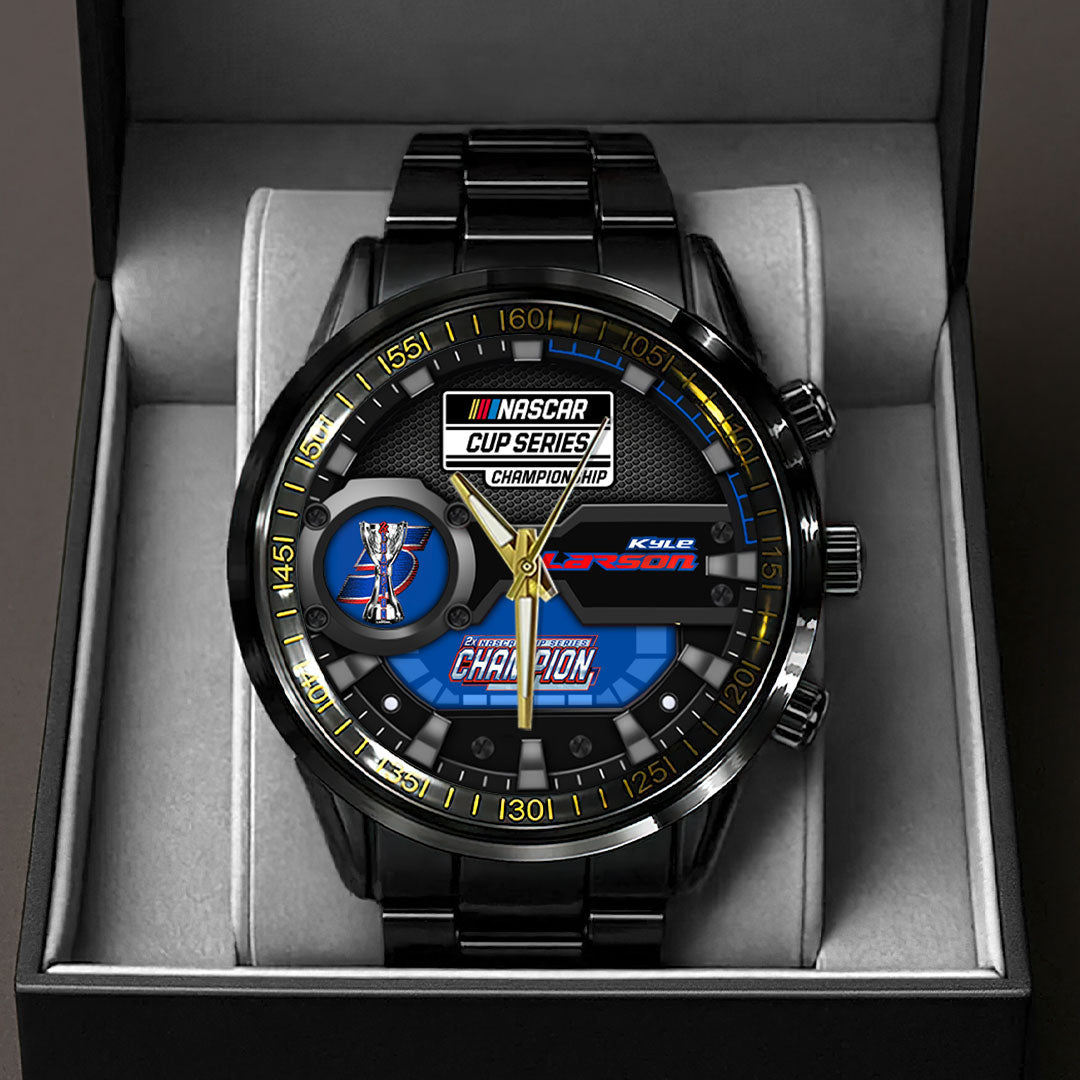 Kyle Larson 2025 NASCAR Cup Series Champion Black Stainless Steel Watch – HOATT14408