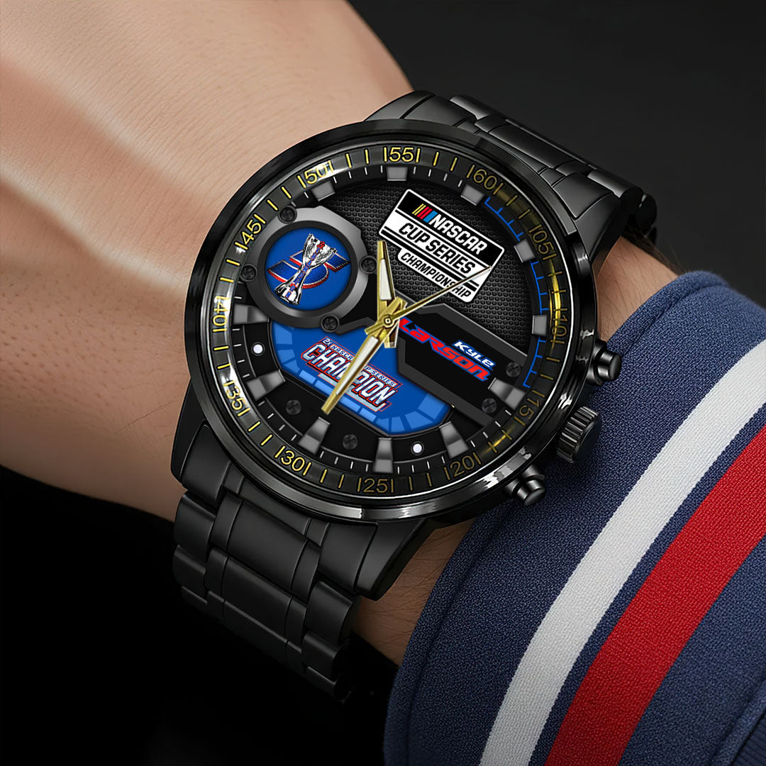 Kyle Larson 2025 NASCAR Cup Series Champion Black Stainless Steel Watch – HOATT14408