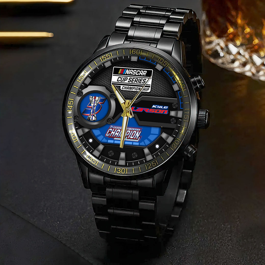 Kyle Larson 2025 NASCAR Cup Series Champion Black Stainless Steel Watch – HOATT14408