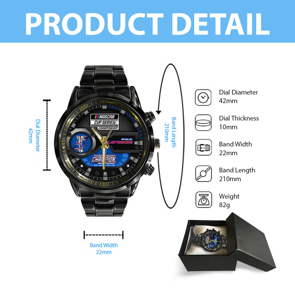 Kyle Larson 2025 NASCAR Cup Series Champion Black Stainless Steel Watch – HOATT14408