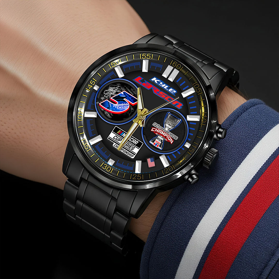 Kyle Larson 2025 NASCAR Cup Series Champion Black Stainless Steel Watch – HOATT14409
