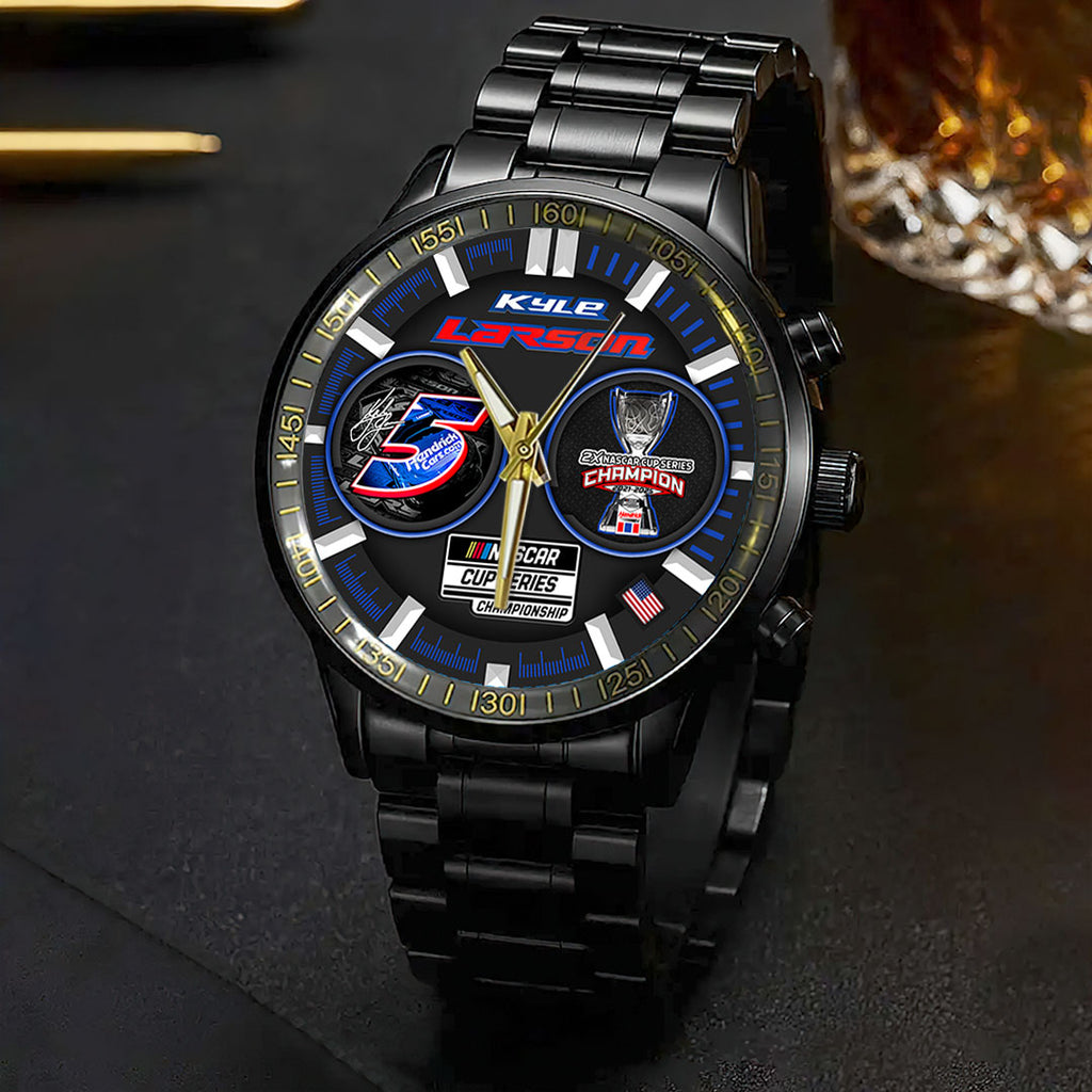 Kyle Larson 2025 NASCAR Cup Series Champion Black Stainless Steel Watch – HOATT14409