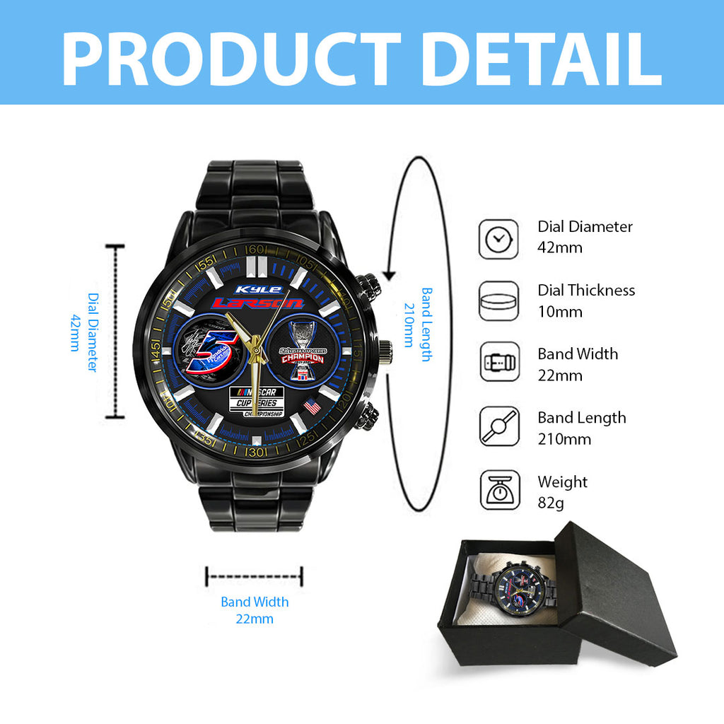 Kyle Larson 2025 NASCAR Cup Series Champion Black Stainless Steel Watch – HOATT14409