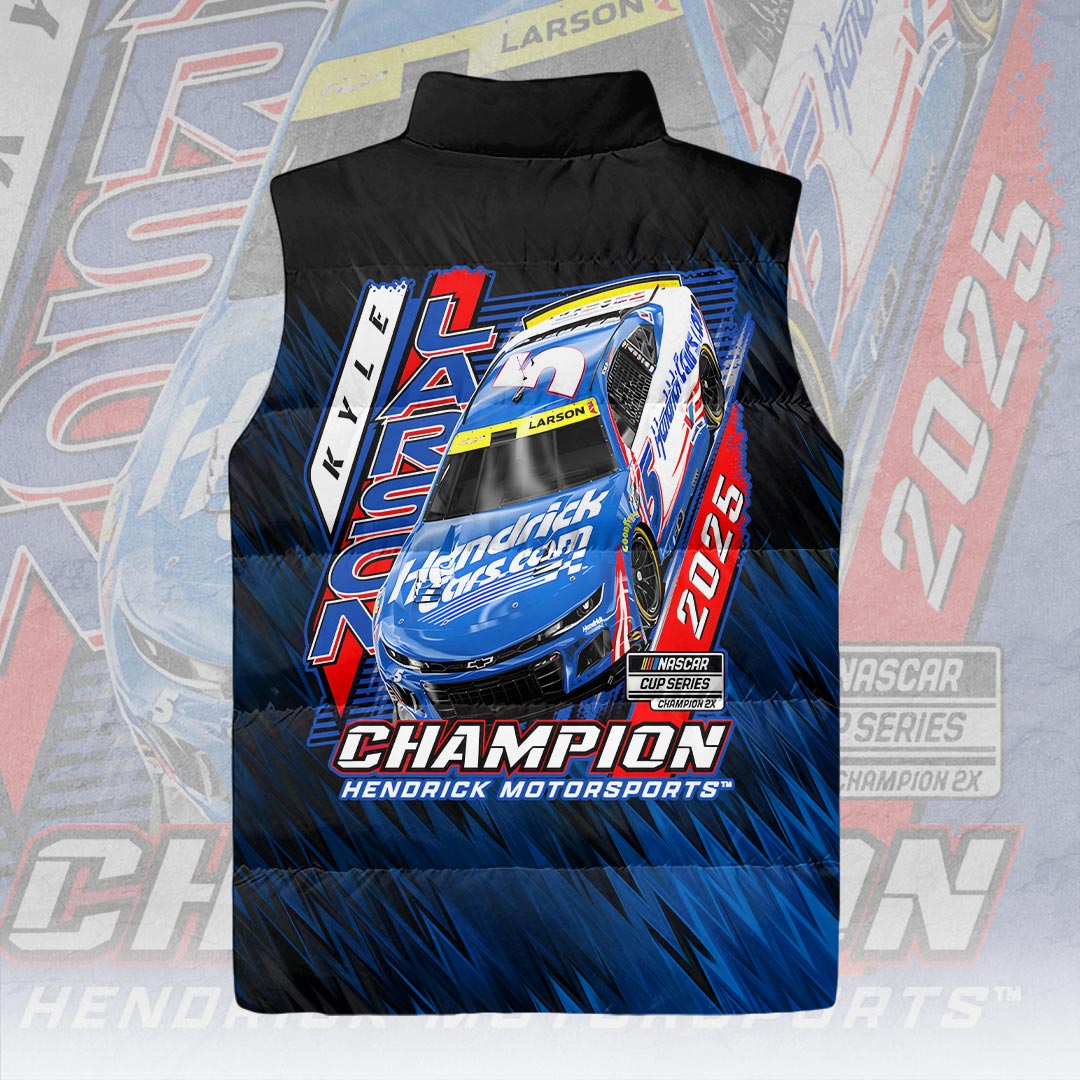 Kyle Larson 2025 NASCAR Cup Series Champion 3D Sleeveless Down Jacket – HOATT14407