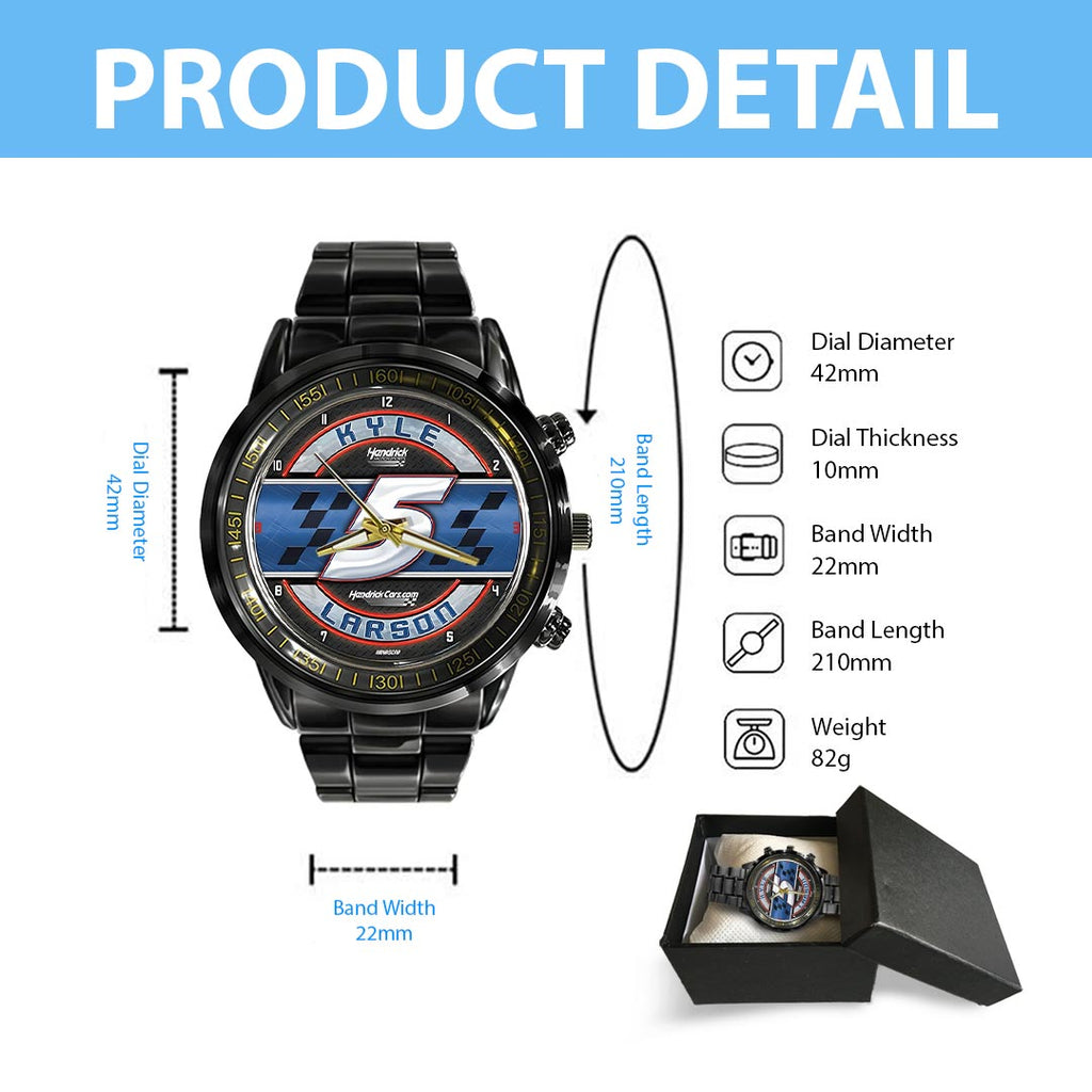 Kyle Larson 2025 NASCAR Cup Series Champion Black Stainless Steel Watch – HOATT14406