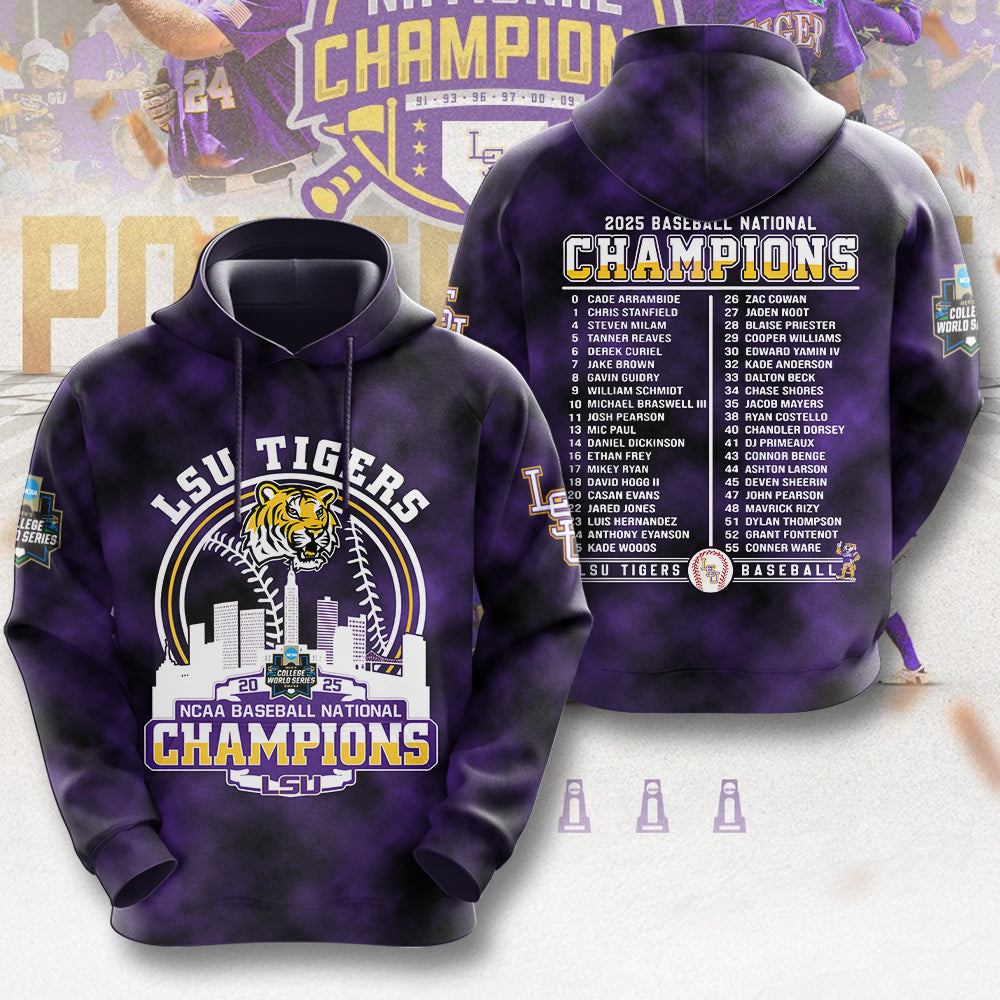 LSU Tigers Baseball 2025 National Champions 3D Apparel – MAITM 11845