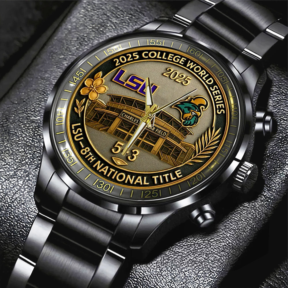 LSU Tigers Baseball 2025 National Champions Black Stainless Steel Watch – HOATT 11751