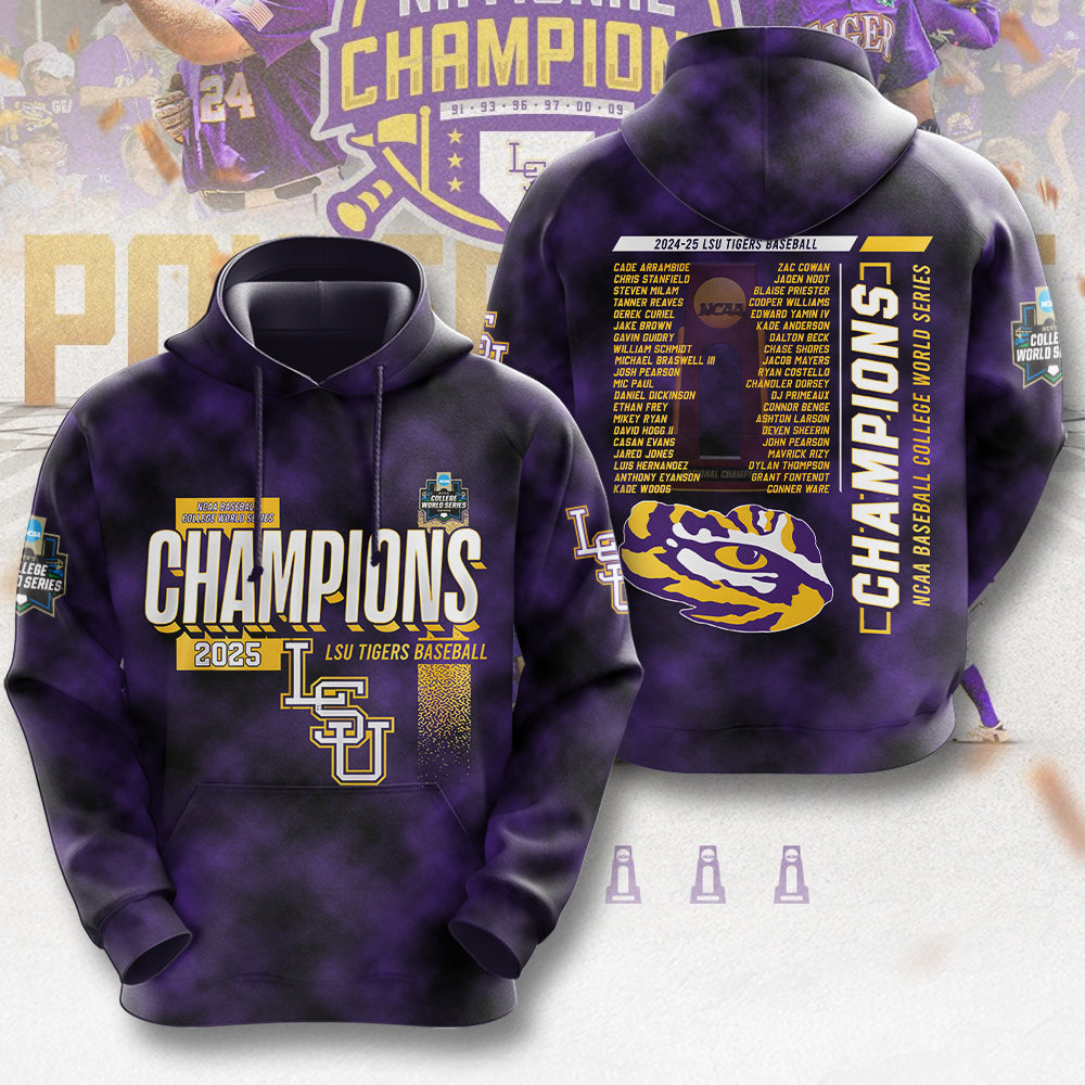 LSU Tigers Baseball 2025 National Champions 3D Apparel – MAITM 11774