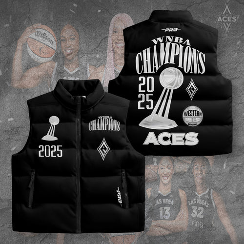 Las Vegas Aces 2025 WNBA Finals Champions 3D Sleeveless Down Jacket – TANTN17688