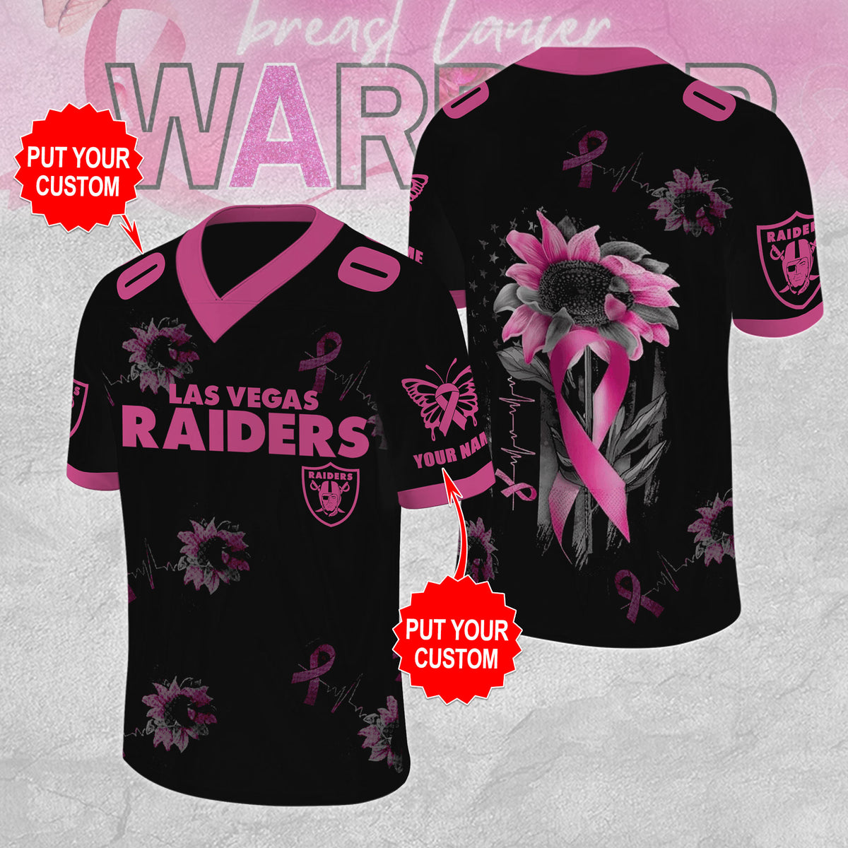 Personalized Las Vegas Raiders x Breast Cancer Awareness 3D Football Jersey – MAITM12851