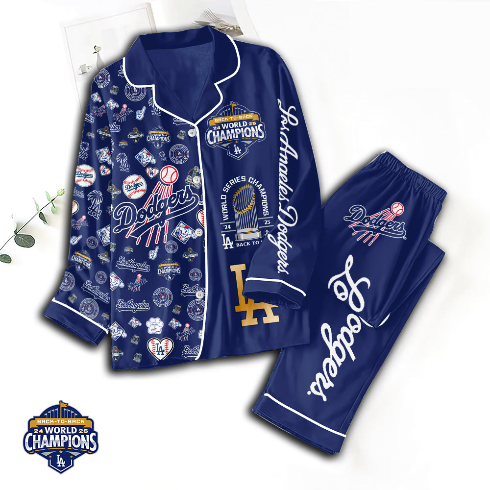 Los Angeles Dodgers Satin Pajama Set with Piping – GNE4713
