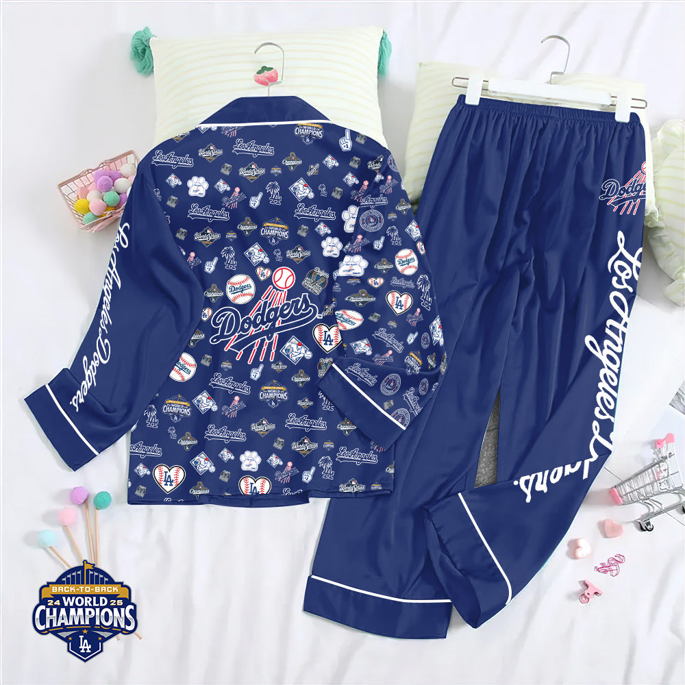 Los Angeles Dodgers Satin Pajama Set with Piping – GNE4713