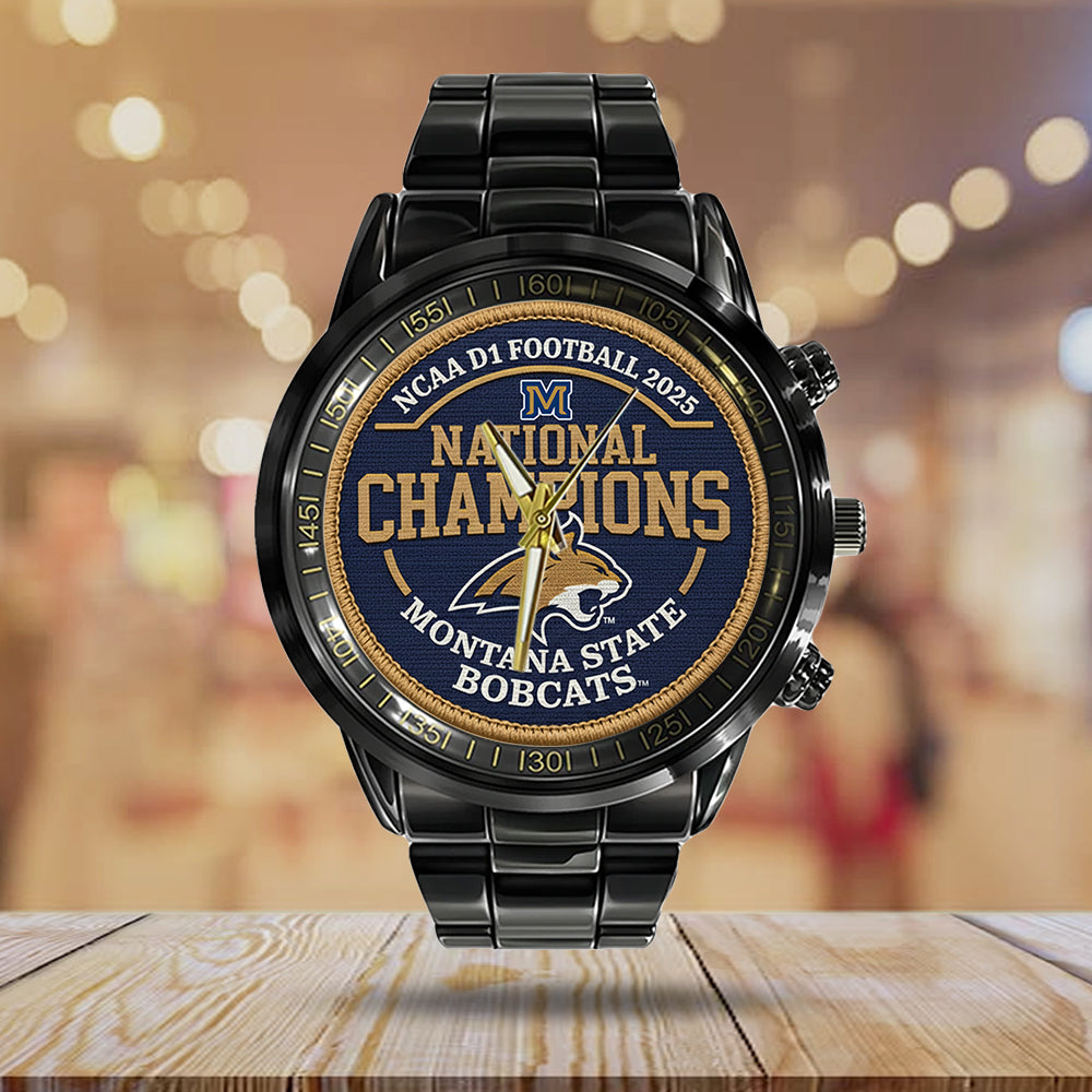 Montana State Bobcats Football 2025 National Champions Black Stainless Steel Watch – MAITM14718
