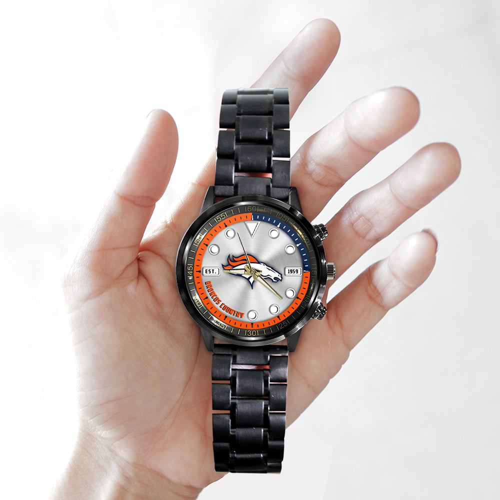 Denver Broncos Black Stainless Steel Watch – HOATT12941