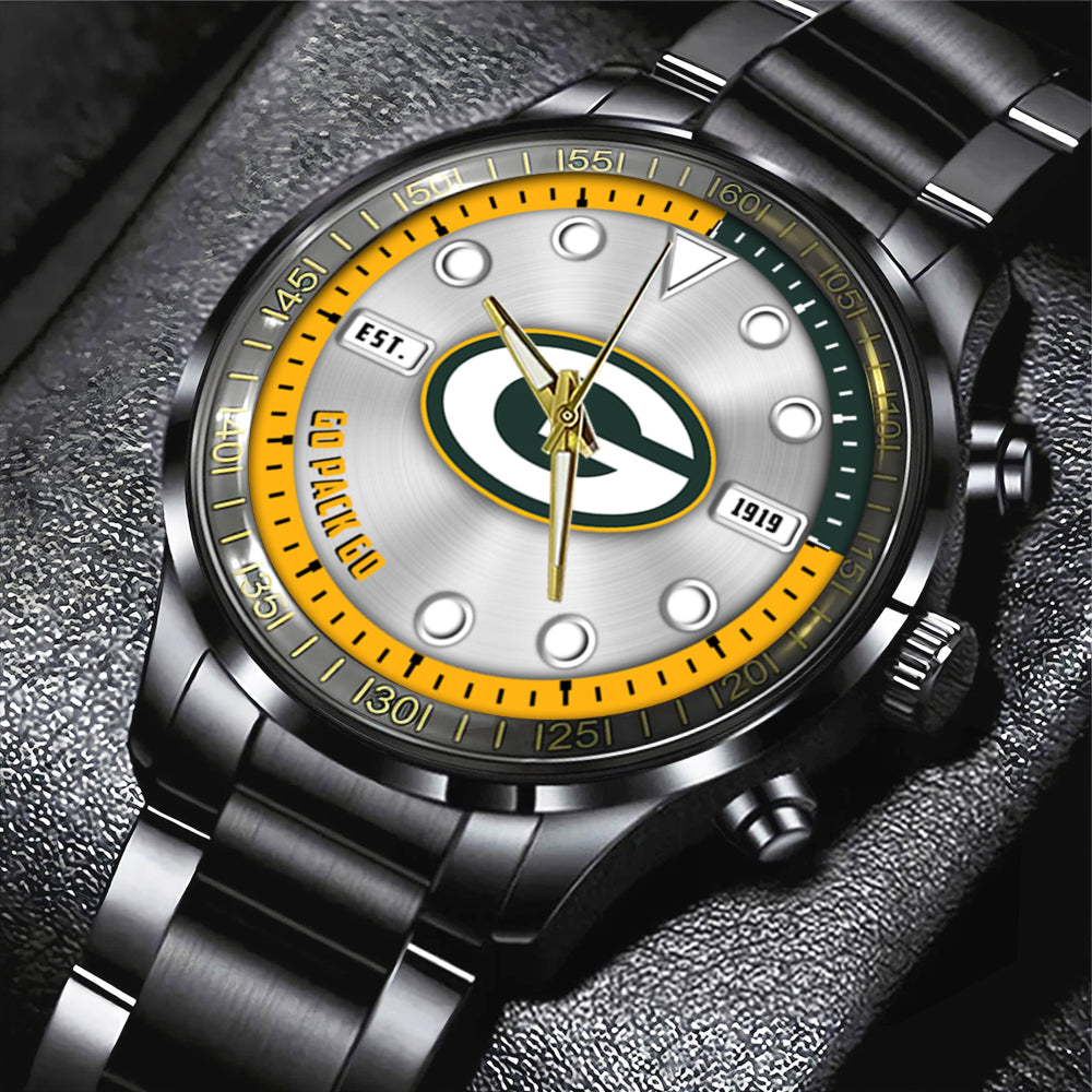 Green Bay Packers Black Stainless Steel Watch – HOATT12943