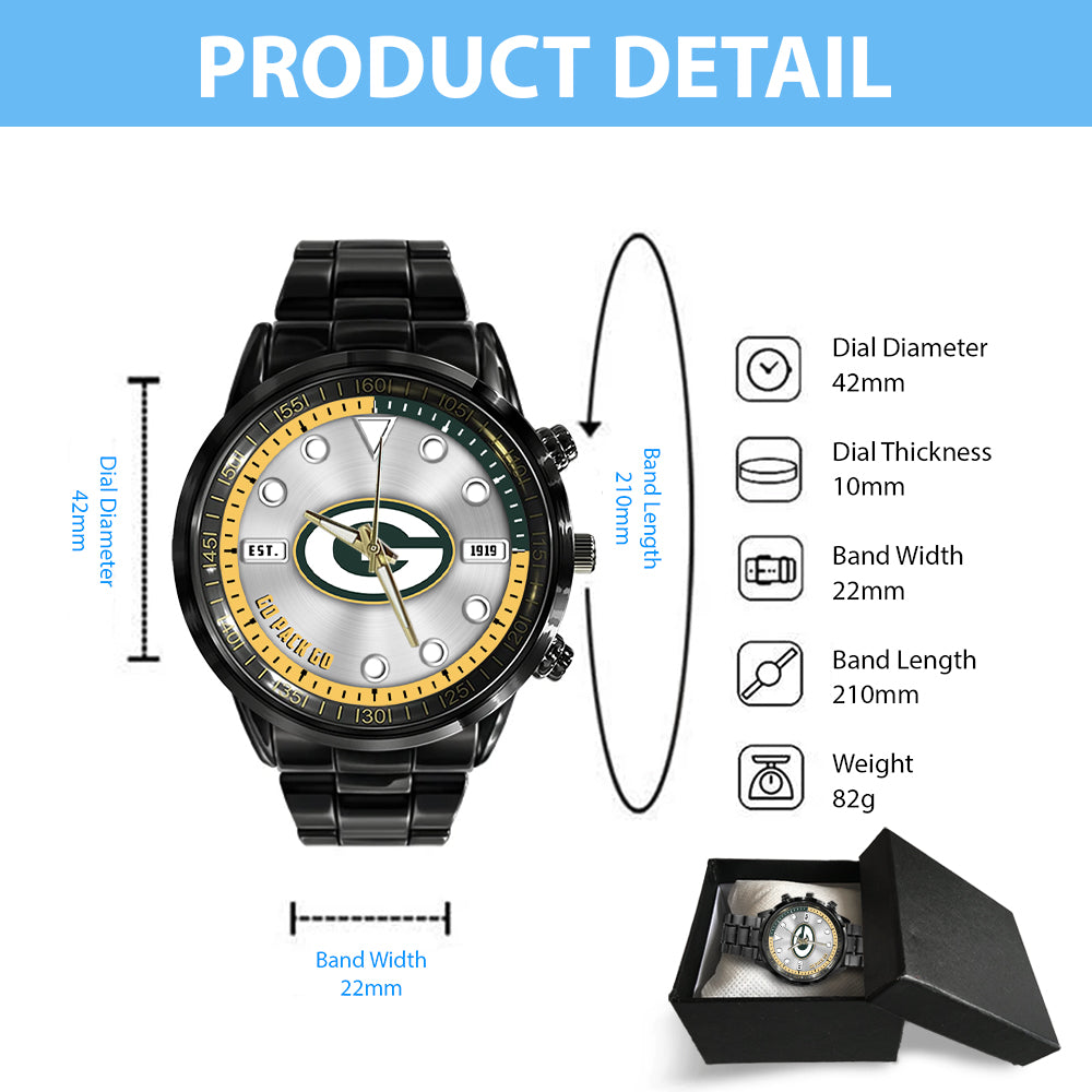 Green Bay Packers Black Stainless Steel Watch – HOATT12943