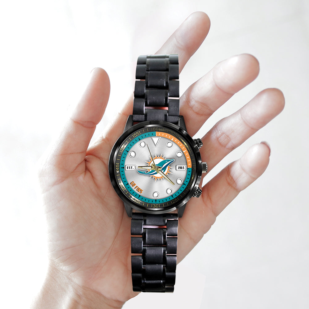 Miami Dolphins Black Stainless Steel Watch – HOATT13951