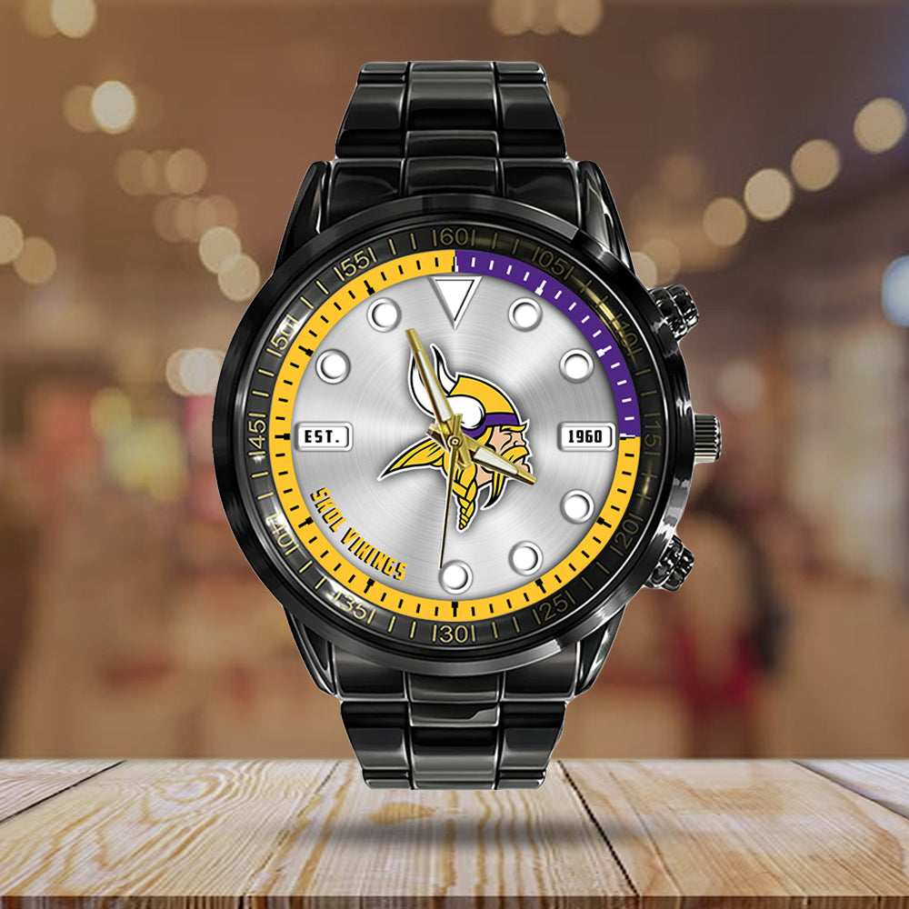 Minnesota Vikings Black Stainless Steel Watch – HOATT12952