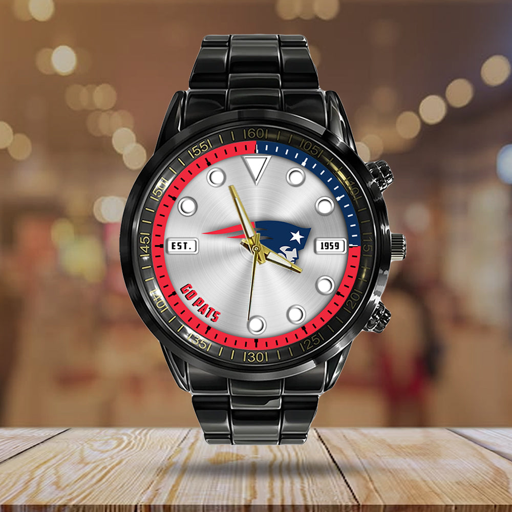 New England Patriots Black Stainless Steel Watch – HOATT12953