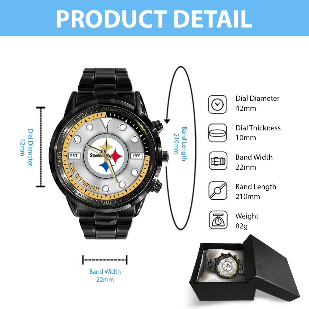 Pittsburgh Steelers Black Stainless Steel Watch – HOATT12958