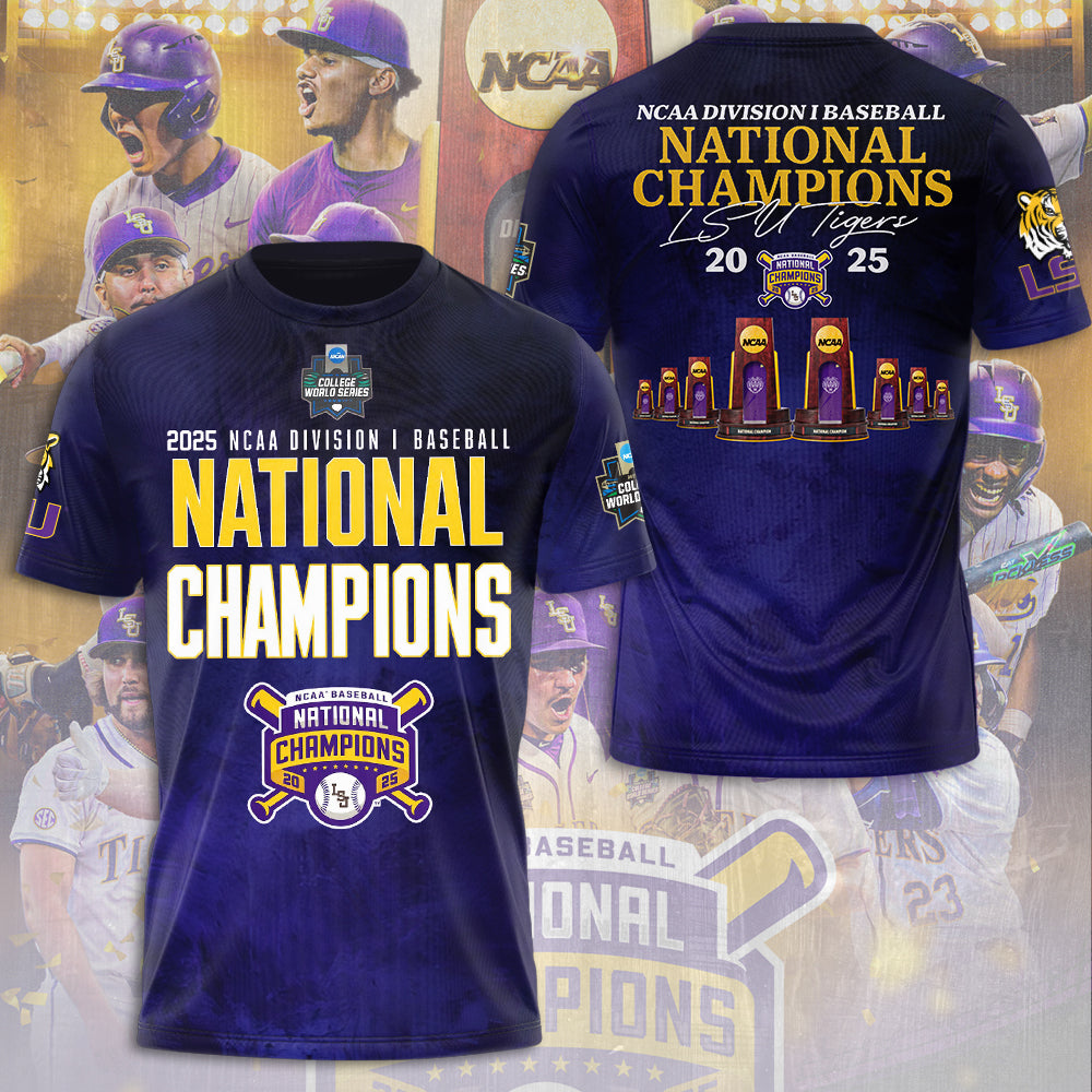 LSU Tigers Baseball 2025 National Champions 3D Apparel – NGHIAVT 2975